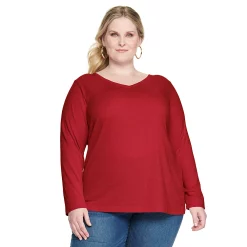 Plus Size Croft & Barrow® Essential V-Neck Top -Outlet Croft & Barrow Store 5036908 Red