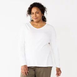 Plus Size Croft & Barrow® Essential V-Neck Top -Outlet Croft & Barrow Store 5036908 White