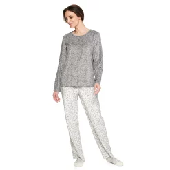 Petite Croft & Barrow® Velour Long Sleeve Pajama Top & Pajama Pants Set -Outlet Croft & Barrow Store 5041069 Gray Animal Rib