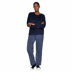 Petite Croft & Barrow® Velour Long Sleeve Pajama Top & Pajama Pants Set -Outlet Croft & Barrow Store 5041069 Navy Dot Rib