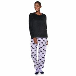 Petite Croft & Barrow® Velour Long Sleeve Pajama Top & Pajama Pants Set -Outlet Croft & Barrow Store 5041069 Purple Scottie Dog