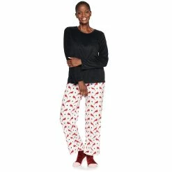 Petite Croft & Barrow® Velour Long Sleeve Pajama Top & Pajama Pants Set -Outlet Croft & Barrow Store 5041069 Red Cardinal Rib