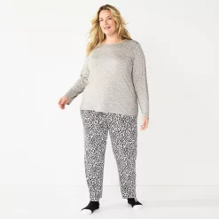 Plus Size Croft & Barrow® Long Sleeve Pajama Top & Pajama Pants Set 9 Plus Size Croft & Barrow® Long Sleeve Pajama Top & Pajama Pants Set -Outlet Croft & Barrow Store 5044287 Gray Animal Print