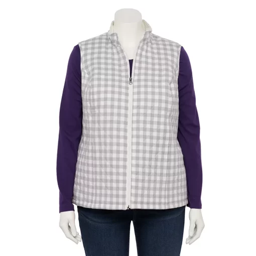 Plus Size Croft & Barrow® Woven Quilted Vest -Outlet Croft & Barrow Store 5047831 Gray Buffalo Check