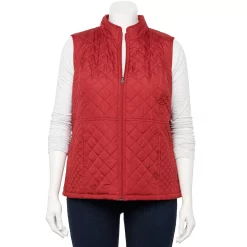 Plus Size Croft & Barrow® Woven Quilted Vest -Outlet Croft & Barrow Store 5047831 Red