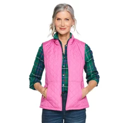 Petite Women's Croft & Barrow® Woven Quilted Vest -Outlet Croft & Barrow Store 5055459 Pink