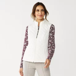 Petite Women's Croft & Barrow® Woven Quilted Vest -Outlet Croft & Barrow Store 5055459 White