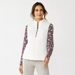 Women's Croft & Barrow® Woven Quilted Vest -Outlet Croft & Barrow Store 5069324 White