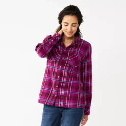 Women's Croft & Barrow® The Extra Soft Plaid Flannel Shirt -Outlet Croft & Barrow Store 5069612 Berry Plaid