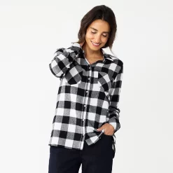 Women's Croft & Barrow® The Extra Soft Plaid Flannel Shirt -Outlet Croft & Barrow Store 5069612 Black Buffalo Plaid