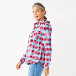 Women's Croft & Barrow® The Extra Soft Plaid Flannel Shirt -Outlet Croft & Barrow Store 5069612 Blue Red Plaid