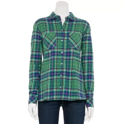 Women's Croft & Barrow® The Extra Soft Plaid Flannel Shirt -Outlet Croft & Barrow Store 5069612 Green Navy Plaid