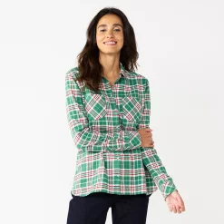 Women's Croft & Barrow® The Extra Soft Plaid Flannel Shirt -Outlet Croft & Barrow Store 5069612 Green Plaid