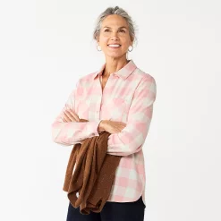 Women's Croft & Barrow® The Extra Soft Plaid Flannel Shirt -Outlet Croft & Barrow Store 5069612 Pink Buffalo Check
