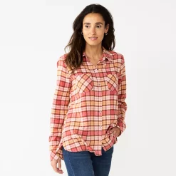 Women's Croft & Barrow® The Extra Soft Plaid Flannel Shirt -Outlet Croft & Barrow Store 5069612 Pink Plaid