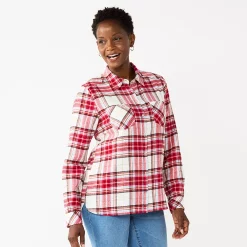Women's Croft & Barrow® The Extra Soft Plaid Flannel Shirt -Outlet Croft & Barrow Store 5069612 Red Plaid