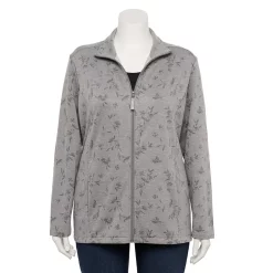 Plus Size Croft & Barrow® Zip-Front Fleece Jacket -Outlet Croft & Barrow Store 5152260 Gray Floral