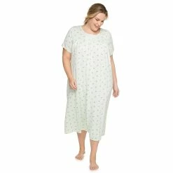 Plus Size Croft & Barrow® Short Sleeve Henley Nightgown -Outlet Croft & Barrow Store 5177219 Green Butterfly