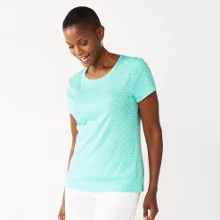 Petite Croft & Barrow® Essential Crewneck Tee -Outlet Croft & Barrow Store 5193524 Aqua Dotty Geo