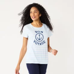 Petite Croft & Barrow® Essential Crewneck Tee -Outlet Croft & Barrow Store 5193524 Blue Bon Voyage