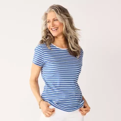 Petite Croft & Barrow® Essential Crewneck Tee -Outlet Croft & Barrow Store 5193524 Blue Clean Stripe