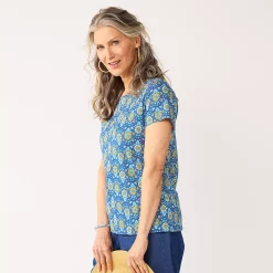 Petite Croft & Barrow® Essential Crewneck Tee -Outlet Croft & Barrow Store 5193524 Blue Floral Tile