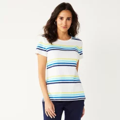 Petite Croft & Barrow® Essential Crewneck Tee -Outlet Croft & Barrow Store 5193524 Blue Green Stripe
