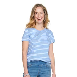 Petite Croft & Barrow® Essential Crewneck Tee -Outlet Croft & Barrow Store 5193524 Blue Small Stripe