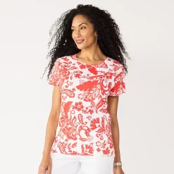 Petite Croft & Barrow® Essential Crewneck Tee -Outlet Croft & Barrow Store 5193524 Coral Folk Floral