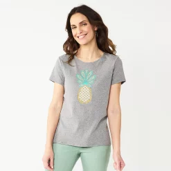 Petite Croft & Barrow® Essential Crewneck Tee -Outlet Croft & Barrow Store 5193524 Grey Pineapple Graphic