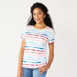 Petite Croft & Barrow® Essential Crewneck Tee -Outlet Croft & Barrow Store 5193524 Multi Dye Stripe
