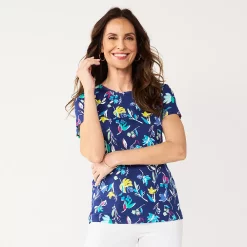 Petite Croft & Barrow® Essential Crewneck Tee -Outlet Croft & Barrow Store 5193524 Navy Fresh Foliage