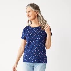 Petite Croft & Barrow® Essential Crewneck Tee -Outlet Croft & Barrow Store 5193524 Navy Strawberry