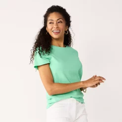 Petite Croft & Barrow® Essential Crewneck Tee -Outlet Croft & Barrow Store 5193524 Neptune Green