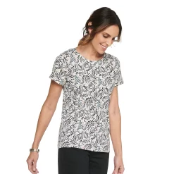 Petite Croft & Barrow® Essential Crewneck Tee -Outlet Croft & Barrow Store 5193524 Neutral Scroll Paisley