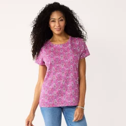 Petite Croft & Barrow® Essential Crewneck Tee -Outlet Croft & Barrow Store 5193524 Orchid Floral Tile
