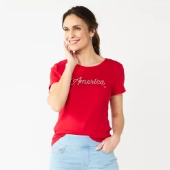 Petite Croft & Barrow® Essential Crewneck Tee -Outlet Croft & Barrow Store 5193524 Red Americana Graphic