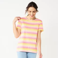 Petite Croft & Barrow® Essential Crewneck Tee -Outlet Croft & Barrow Store 5193524 Warm Multi Stripe