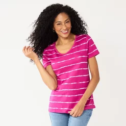 Petite Croft & Barrow® Essential V-Neck Tee -Outlet Croft & Barrow Store 5211690 Dark Pink Dye Stripe