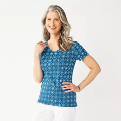 Petite Croft & Barrow® Essential V-Neck Tee -Outlet Croft & Barrow Store 5211690 Navy Blue Tile