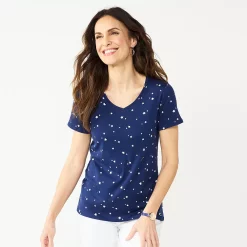 Petite Croft & Barrow® Essential V-Neck Tee -Outlet Croft & Barrow Store 5211690 Navy White Stars