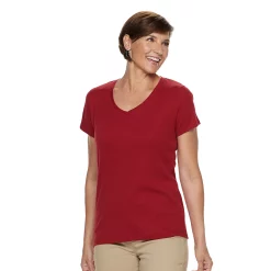 Petite Croft & Barrow® Essential V-Neck Tee -Outlet Croft & Barrow Store 5211690 Red