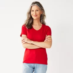 Petite Croft & Barrow® Essential V-Neck Tee -Outlet Croft & Barrow Store 5211690 Red Cherry