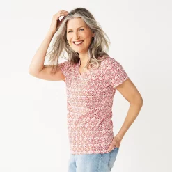 Petite Croft & Barrow® Essential V-Neck Tee -Outlet Croft & Barrow Store 5211690 White Coral Tile Geo