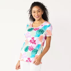 Petite Croft & Barrow® Essential V-Neck Tee -Outlet Croft & Barrow Store 5211690 White Foliage