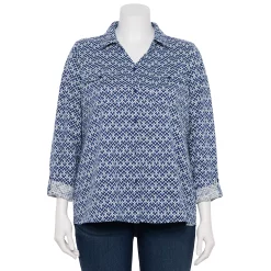 Plus Size Croft & Barrow® Roll-Tab Sleeve Top 9 Plus Size Croft & Barrow® Roll-Tab Sleeve Top -Outlet Croft & Barrow Store 5222598 Navy Leaf Tile