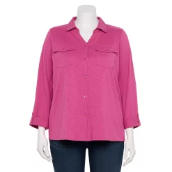 Plus Size Croft & Barrow® Roll-Tab Sleeve Top 10 Plus Size Croft & Barrow® Roll-Tab Sleeve Top -Outlet Croft & Barrow Store 5222598 Pink