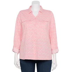 Plus Size Croft & Barrow® Roll-Tab Sleeve Top 8 Plus Size Croft & Barrow® Roll-Tab Sleeve Top -Outlet Croft & Barrow Store 5222598 Pink Leaf Tile