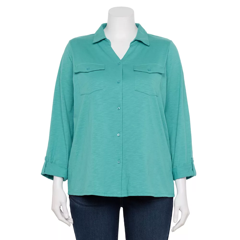 Plus Size Croft & Barrow® Roll-Tab Sleeve Top 2 Plus Size Croft & Barrow® Roll-Tab Sleeve Top - Image 2