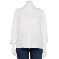 Plus Size Croft & Barrow® Roll-Tab Sleeve Top